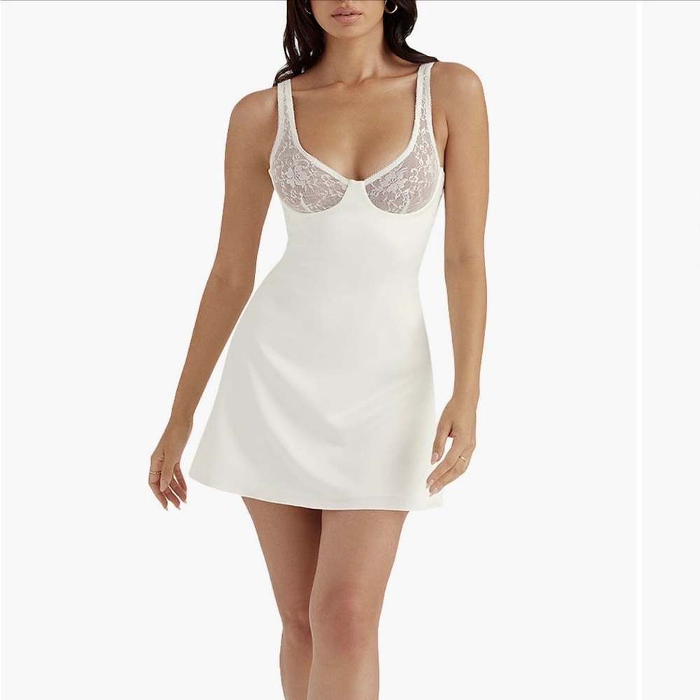 House of CB Cassandra ivory lace satin Slip Dress - Picture 3 of 4